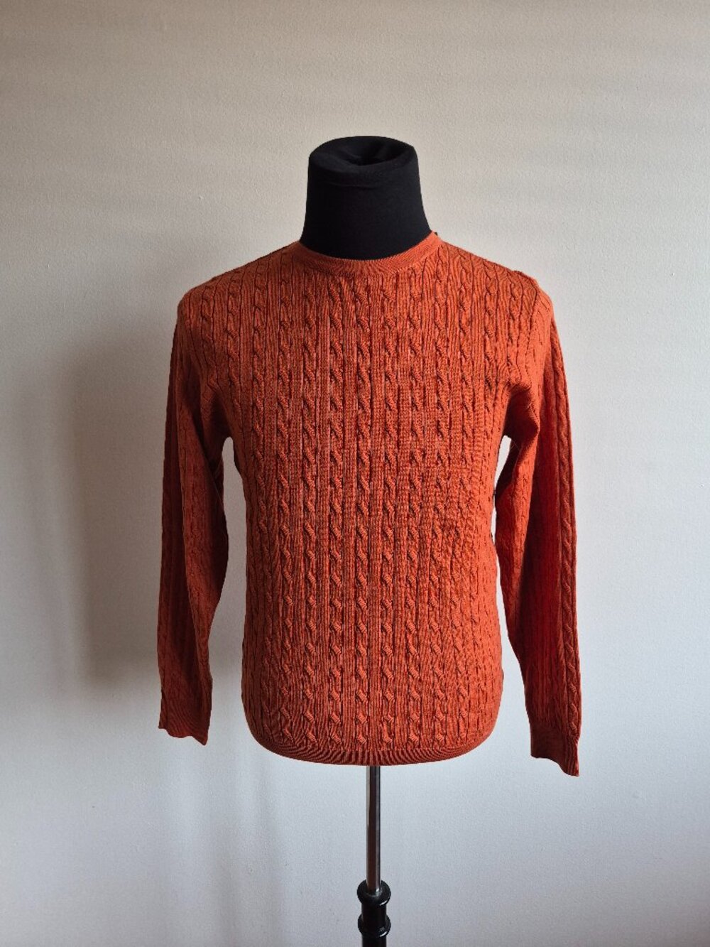 NEW Stenstroms Men's 100% Merino Wool Cable Orange Sweater Size S